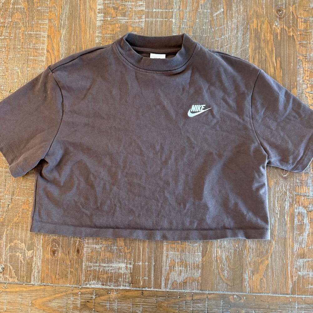 Nike Sportswear NSW Women's Brown Mock Neck Cropped T-Shirt size small